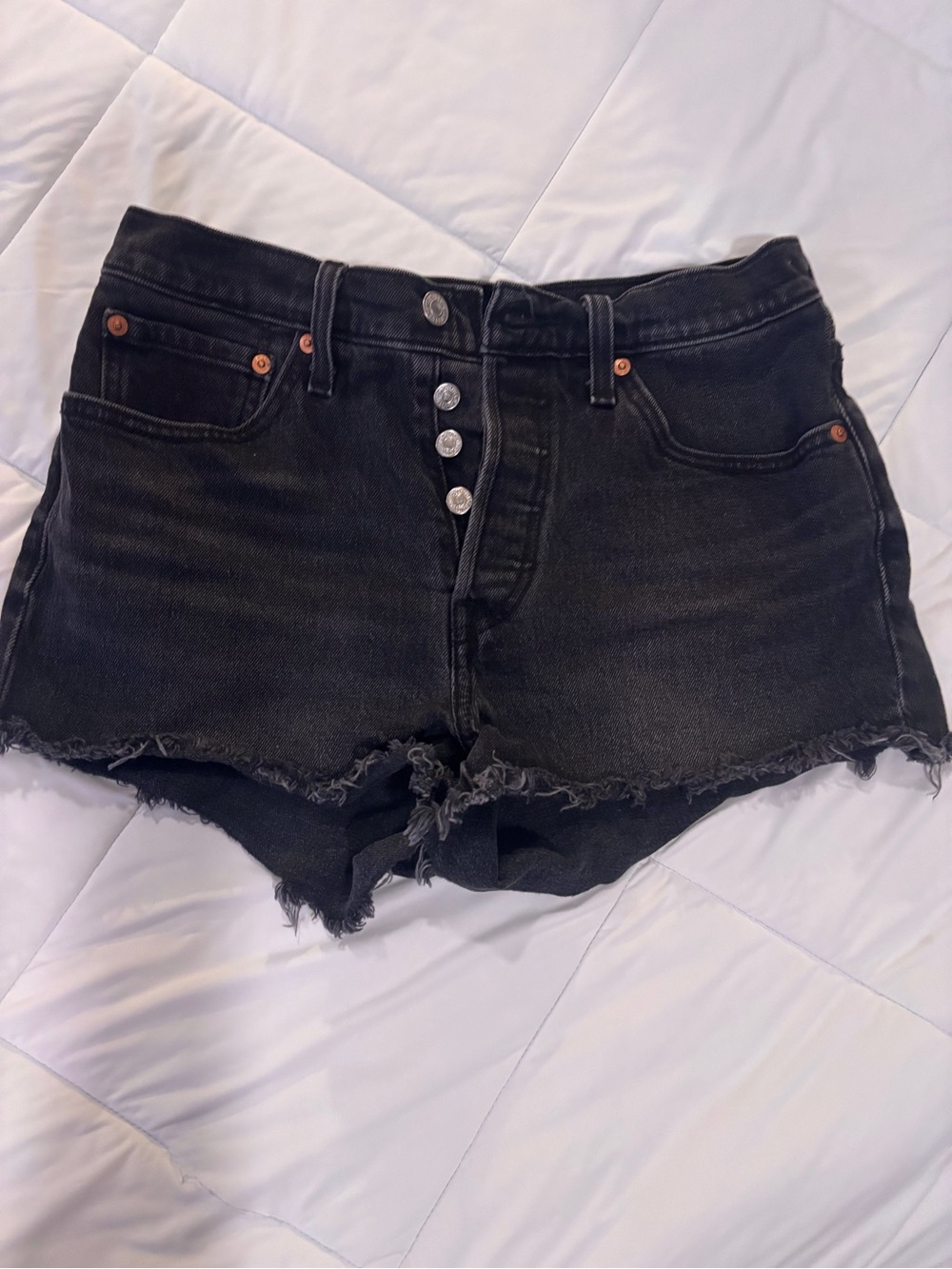 Levi's Black Frayed Hem Button-Fly Jean Shorts